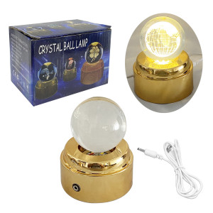 ESFERA DE CRISTAL CON LUZ 3D CON BASE DORADA Y SONIDO 6CM