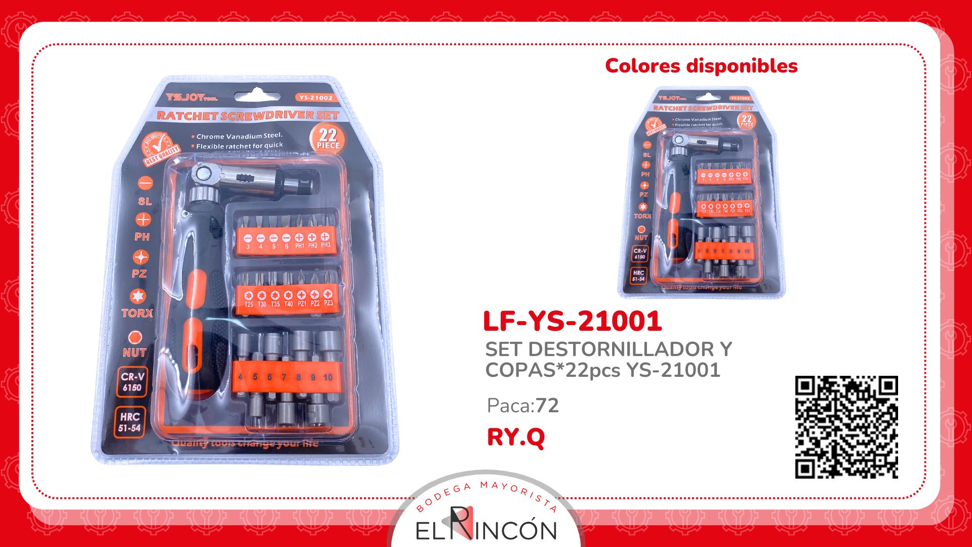 SET DESTORNILLADOR Y COPAS*22pcs YS-21001