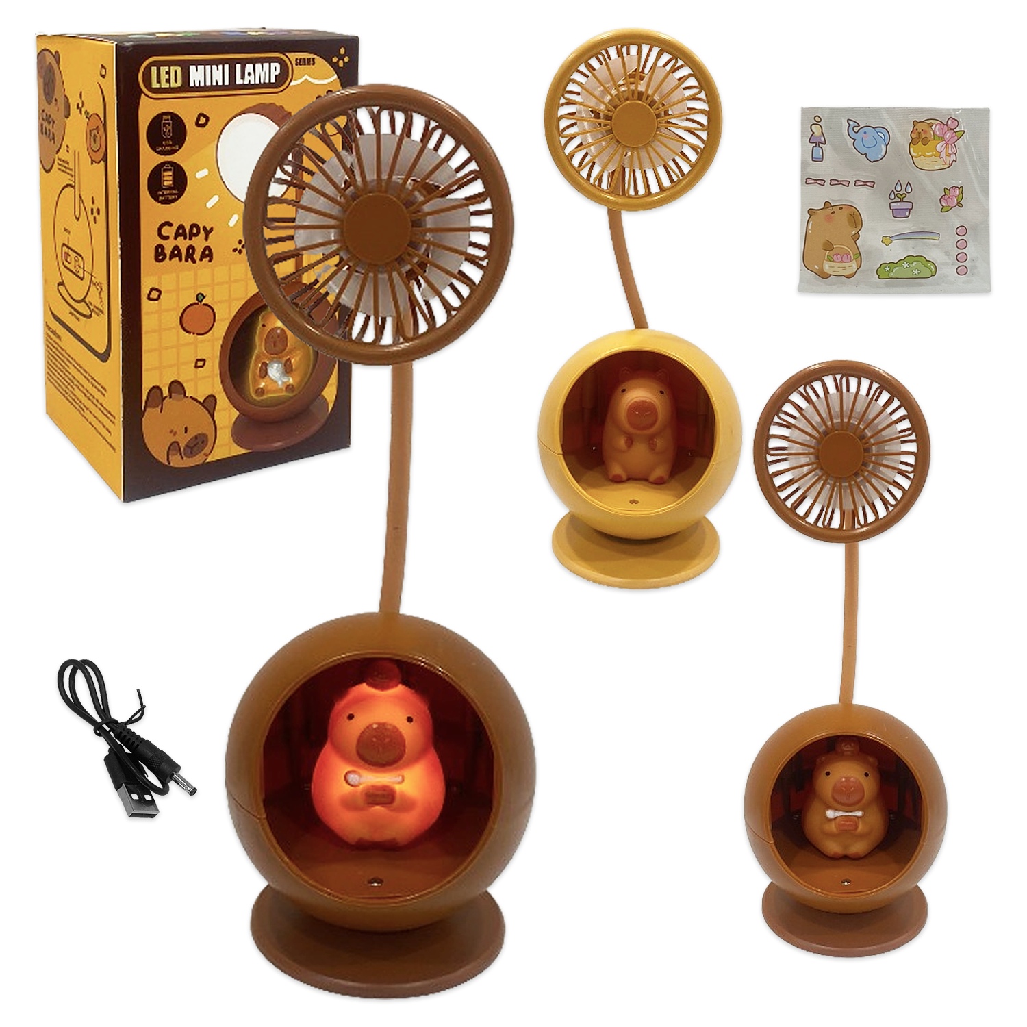 LAMPARA CON VENTILADOR Y STICKERS CAPIBARA