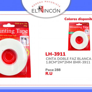 CINTA DOBLE FAZ BLANCA 1.8CM*2M*2MM BMR-3911