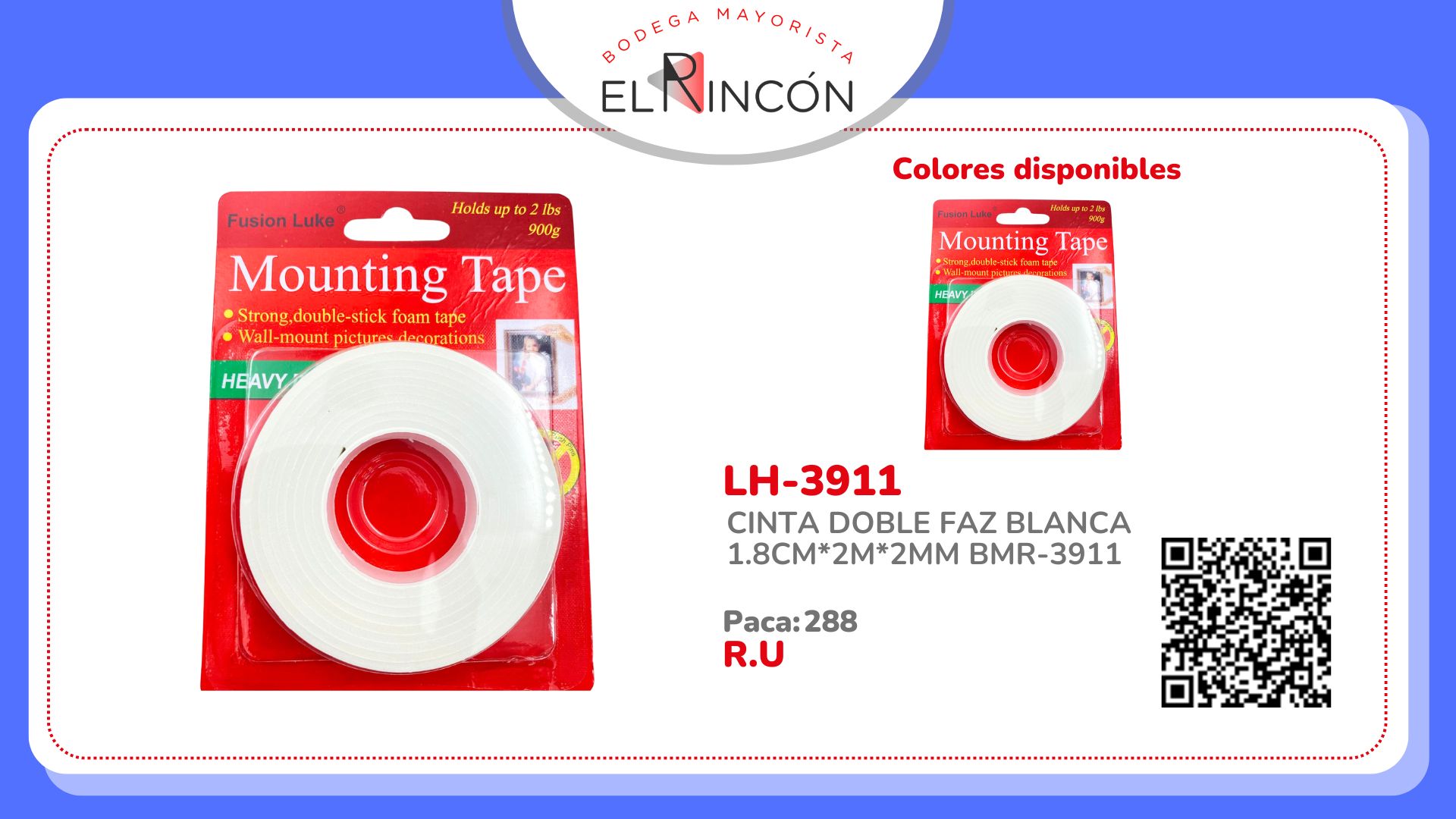 CINTA DOBLE FAZ BLANCA 1.8CM*2M*2MM BMR-3911