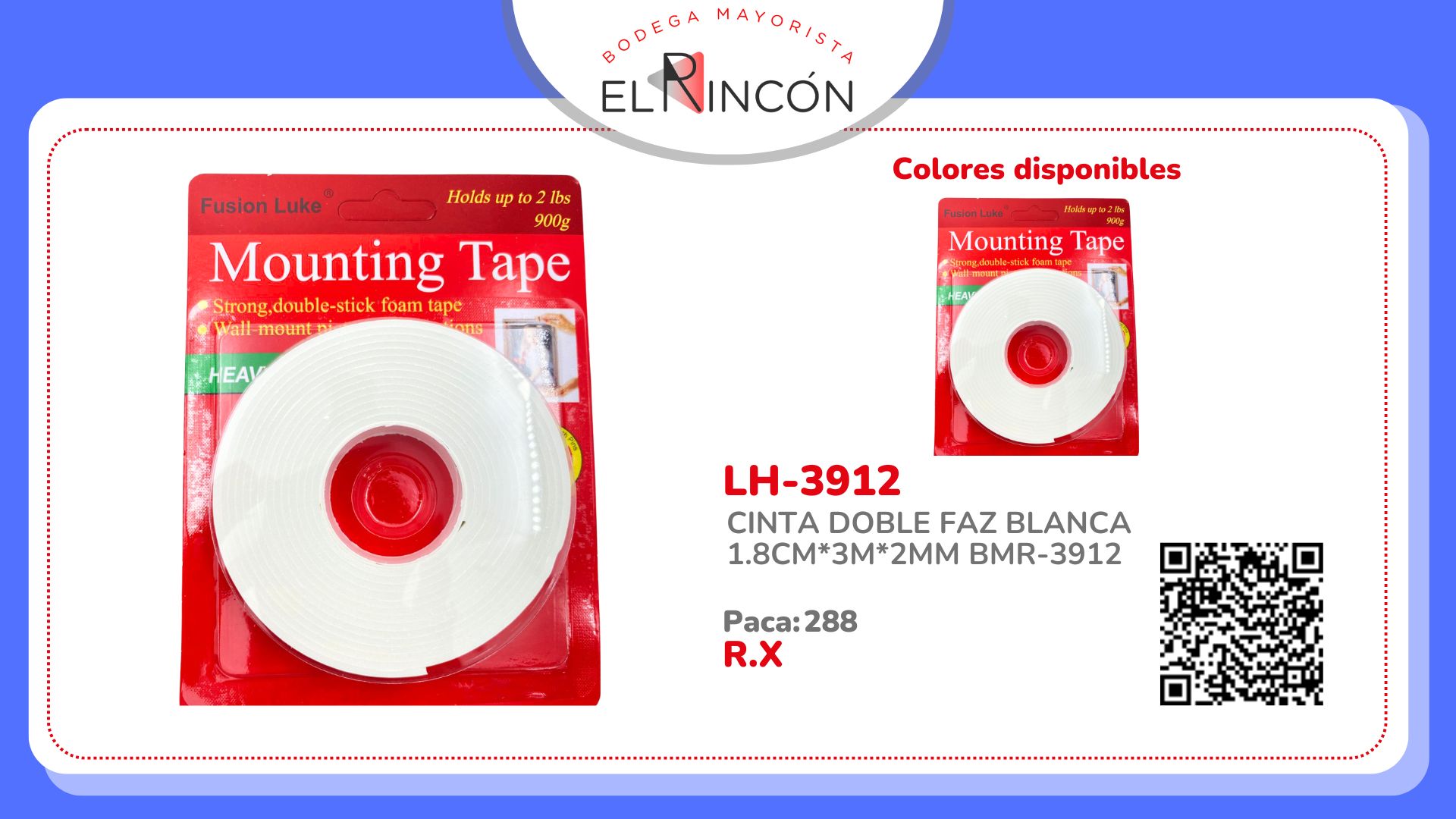 CINTA DOBLE FAZ BLANCA 1.8CM*3M*2MM BMR-3912