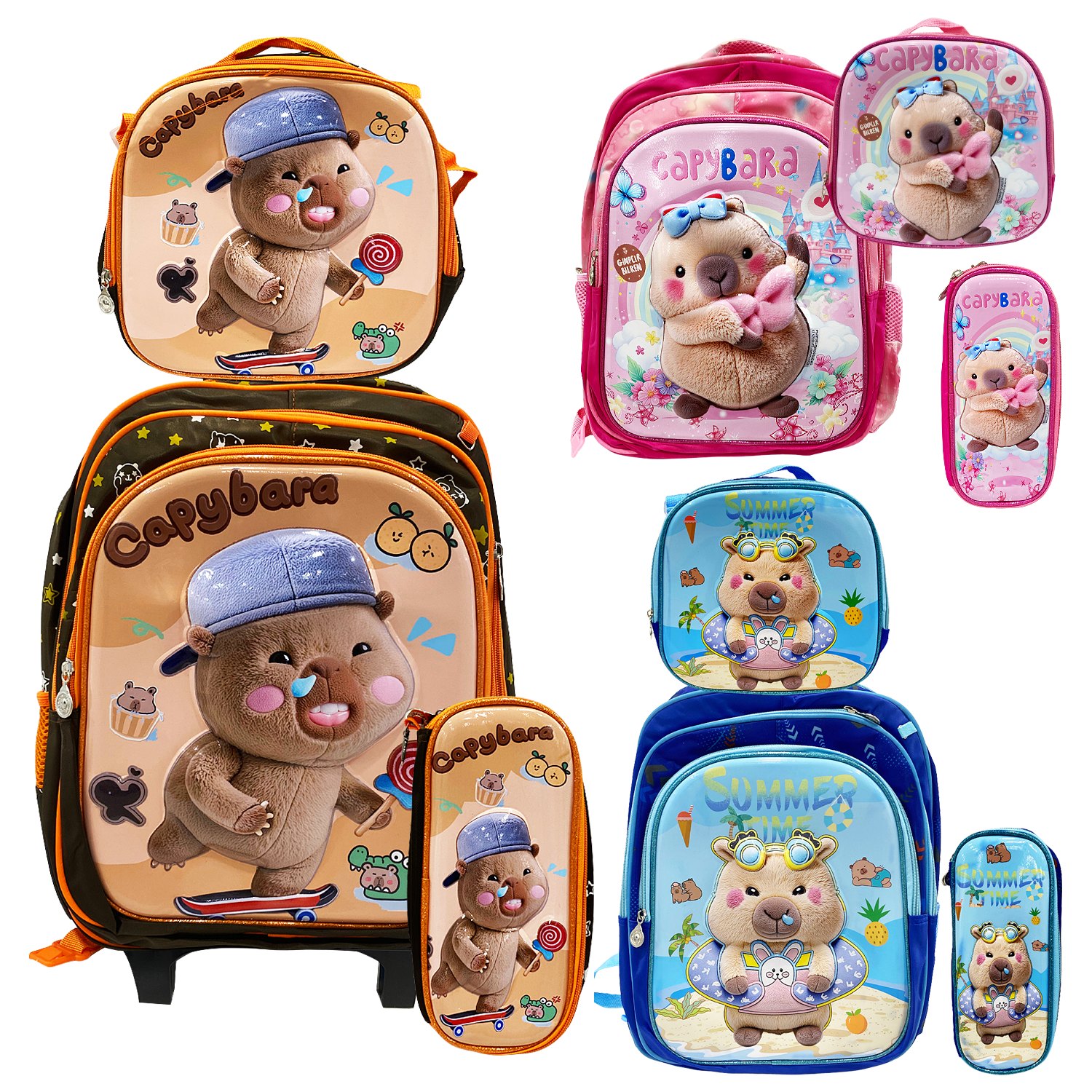 BOLSO DE RUEDAS CAPIBARA CON LONCHERA Y CARTUCHERA