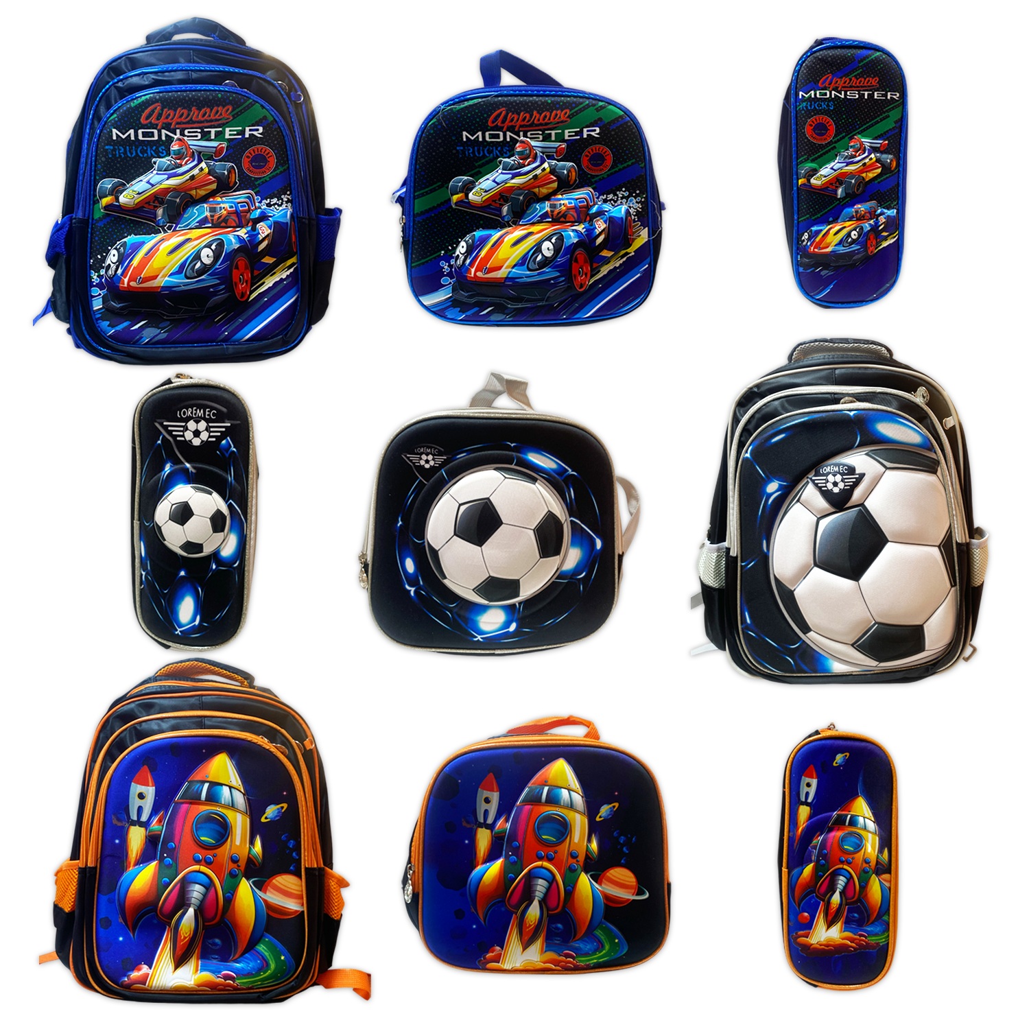 BOLSO INFANTIL NIÑO CON LONCHERA Y CARTUCHERA