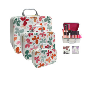 ORGANIZADOR DE MAQUILLAJE LUJO X3 ESTAMPADO FLORAL  DK-3587