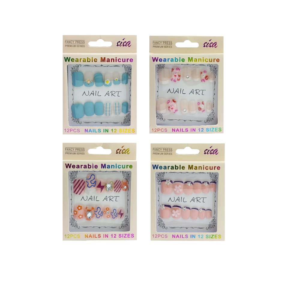 SET UÑA POSTIZA CORTA DECORADA CAJA LUJO DK-3448 (PQTX12)