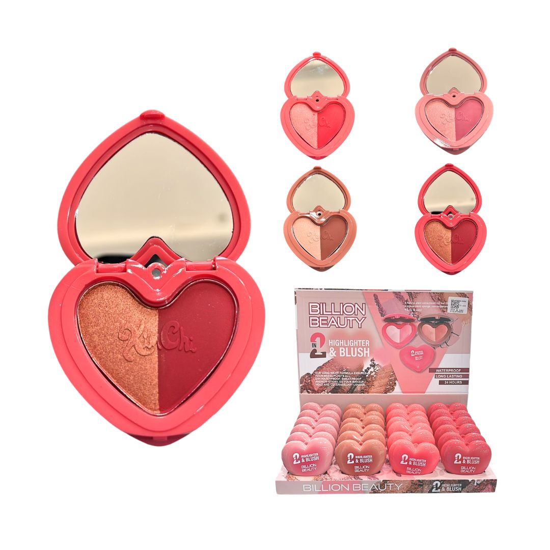 CAJA DE RUBOR+ILUMINADOR 2EN1 CORAZON BILLION BEAUTY CJ*24 B10092