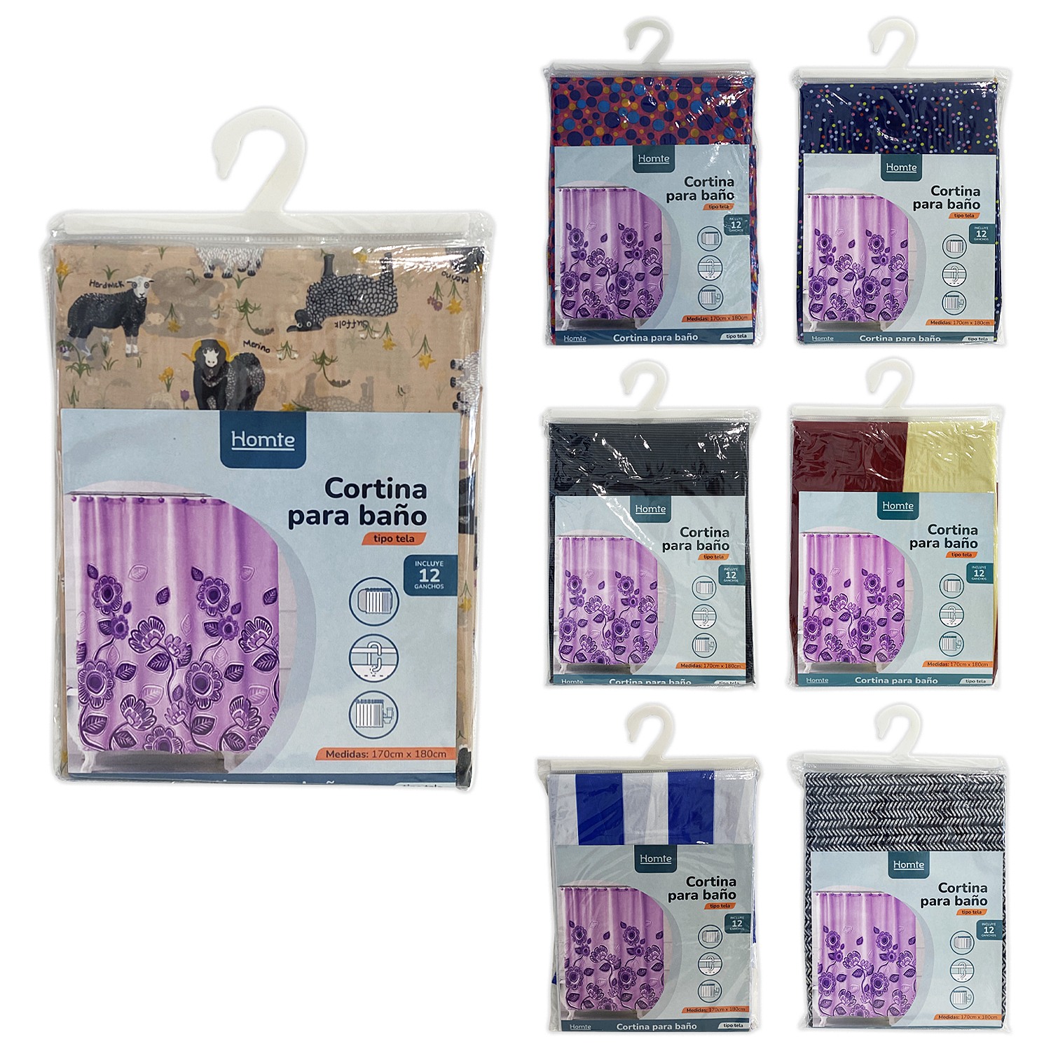 CORTINA DE BAÑO ESTAMPADA TIPO TELA 170*180CM