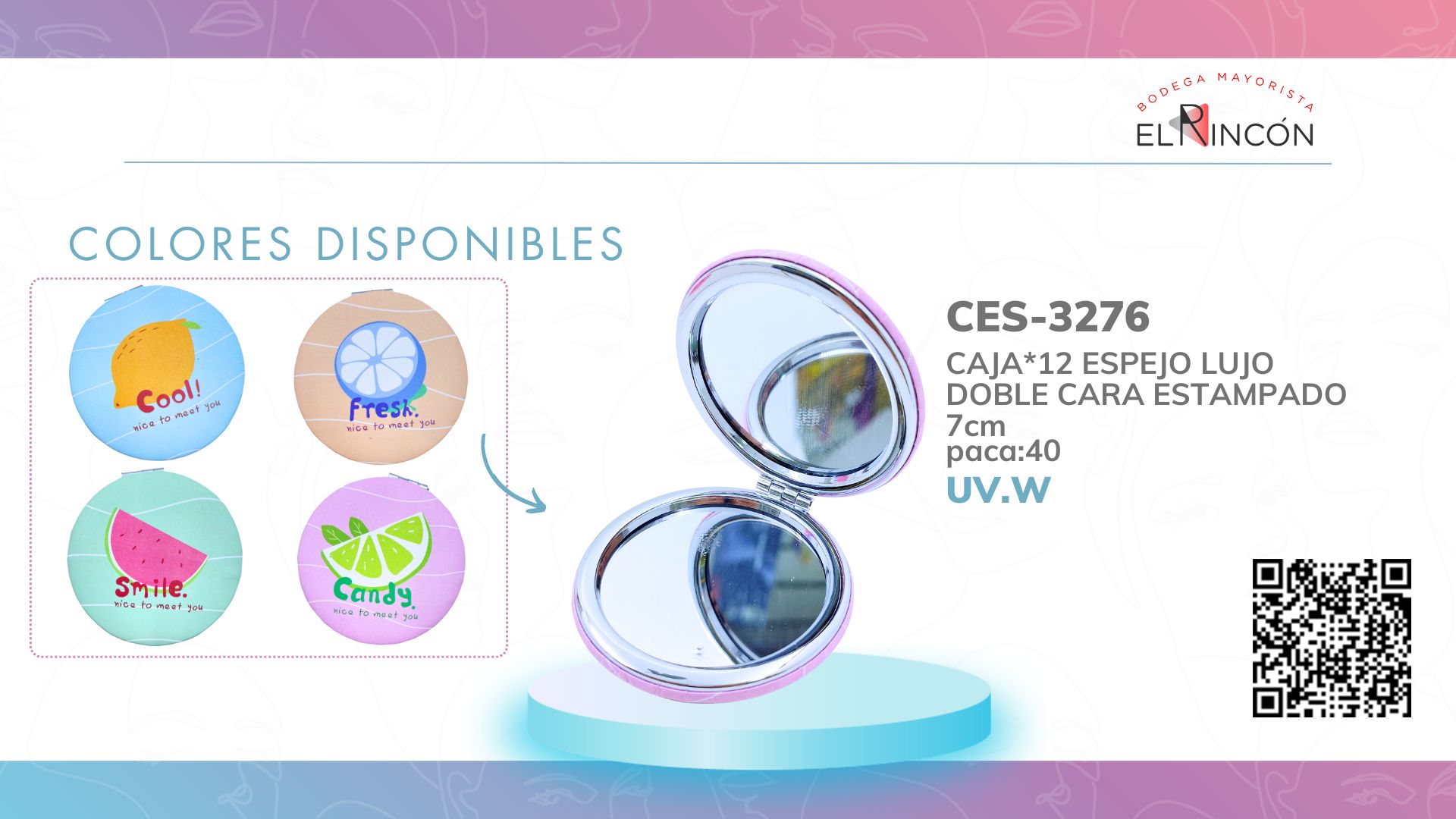 CAJA*12 ESPEJO LUJO DOBLE CARA ESTAMPADO BMR-3276