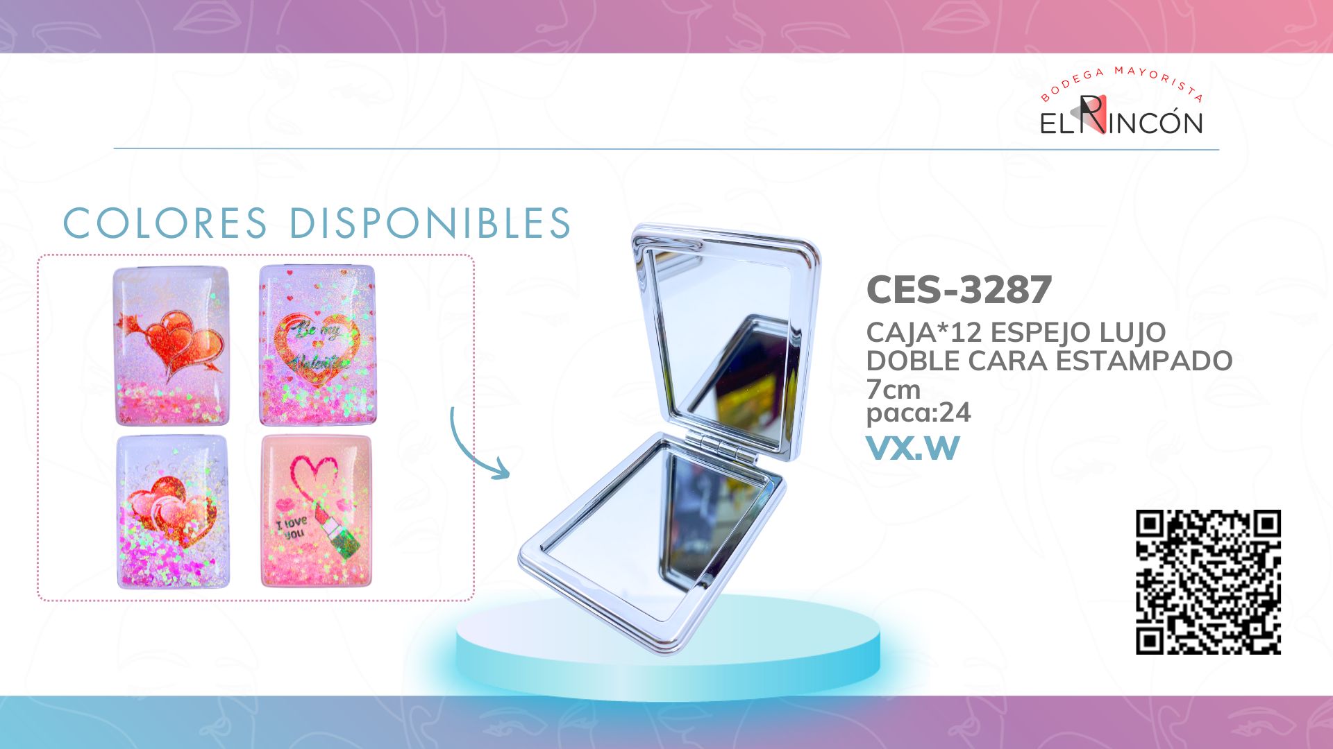 CAJA*12 ESPEJO LUJO DOBLE CARA ESTAMPADO BMR-3287