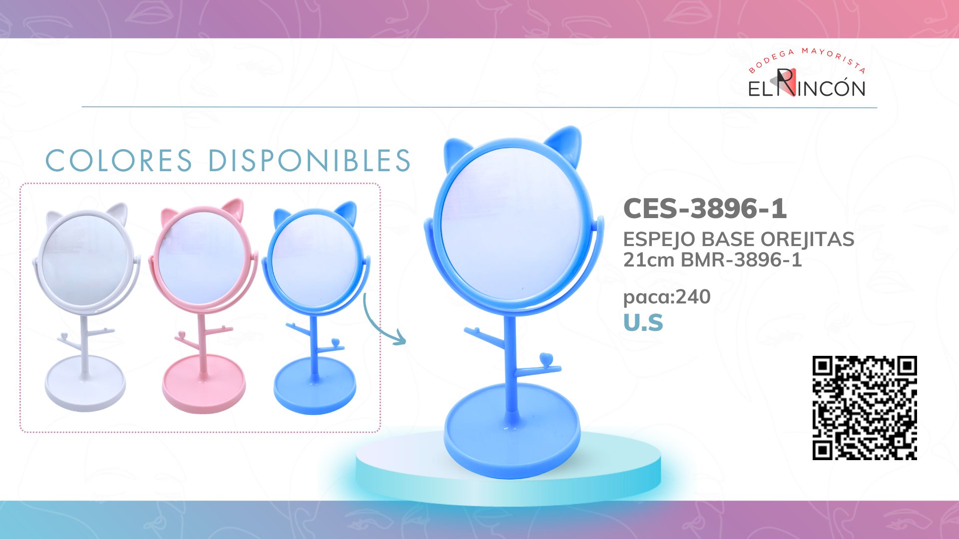 ESPEJO BASE OREJITAS 21cm BMR-3896-1