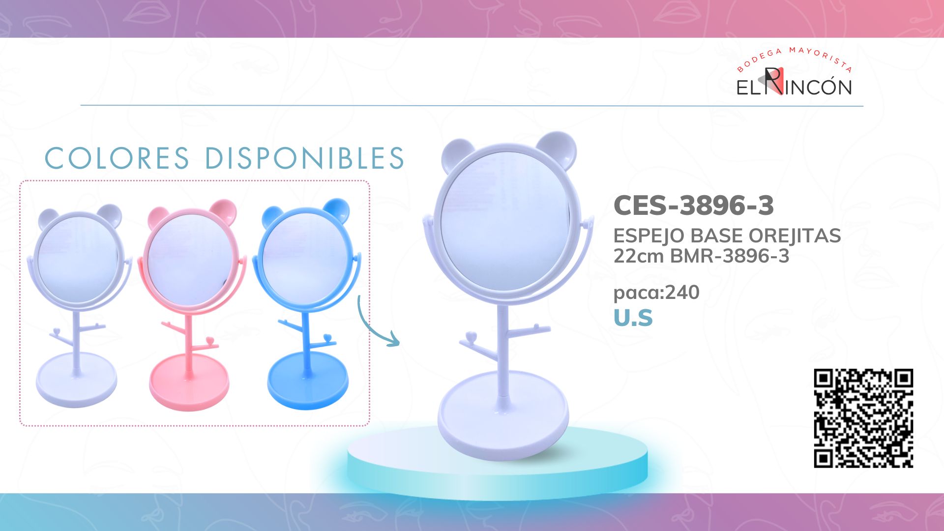 ESPEJO BASE OREJITAS 22cm BMR-3896-3