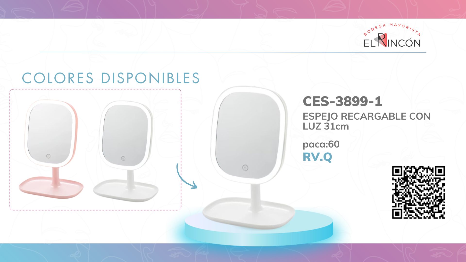 ESPEJO RECARGABLE CON LUZ 31cm BMR-3899-1