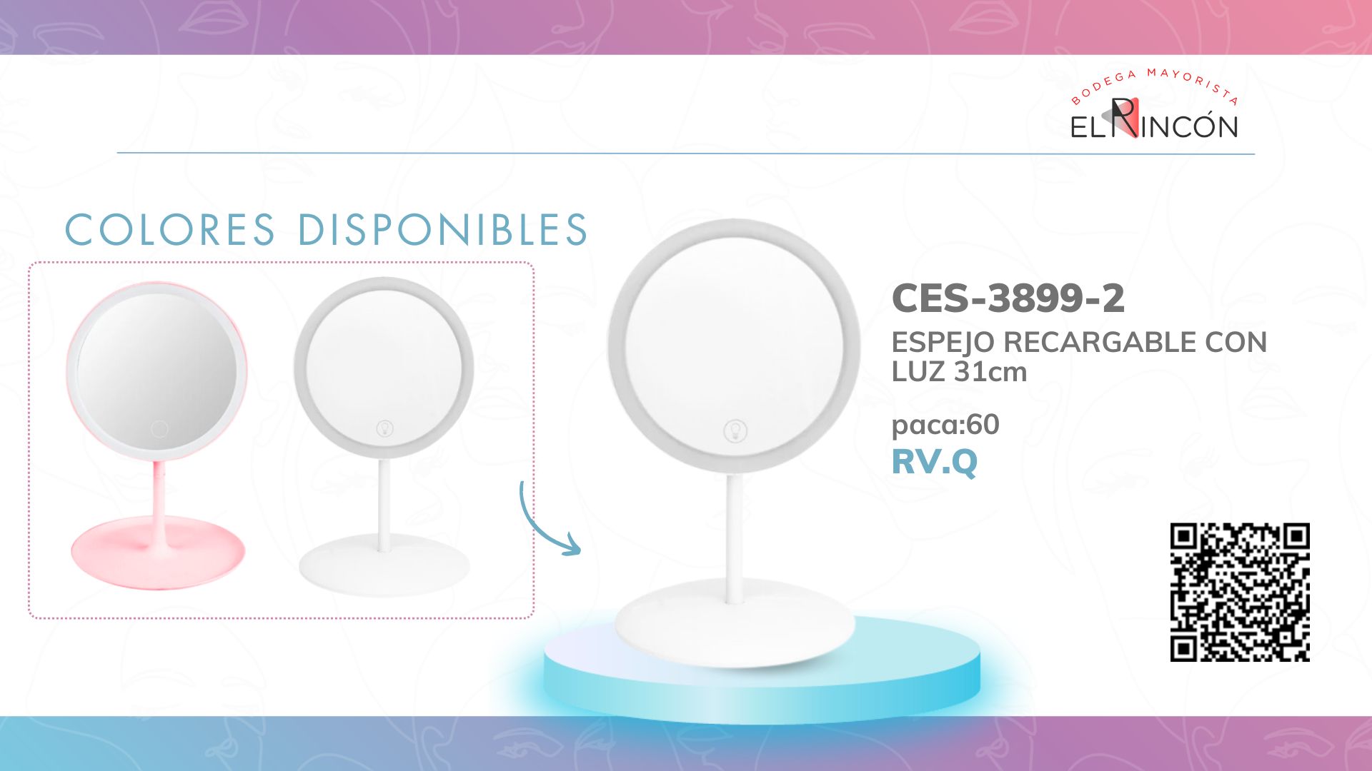 ESPEJO RECARGABLE CON LUZ 31cm BMR-3899-2