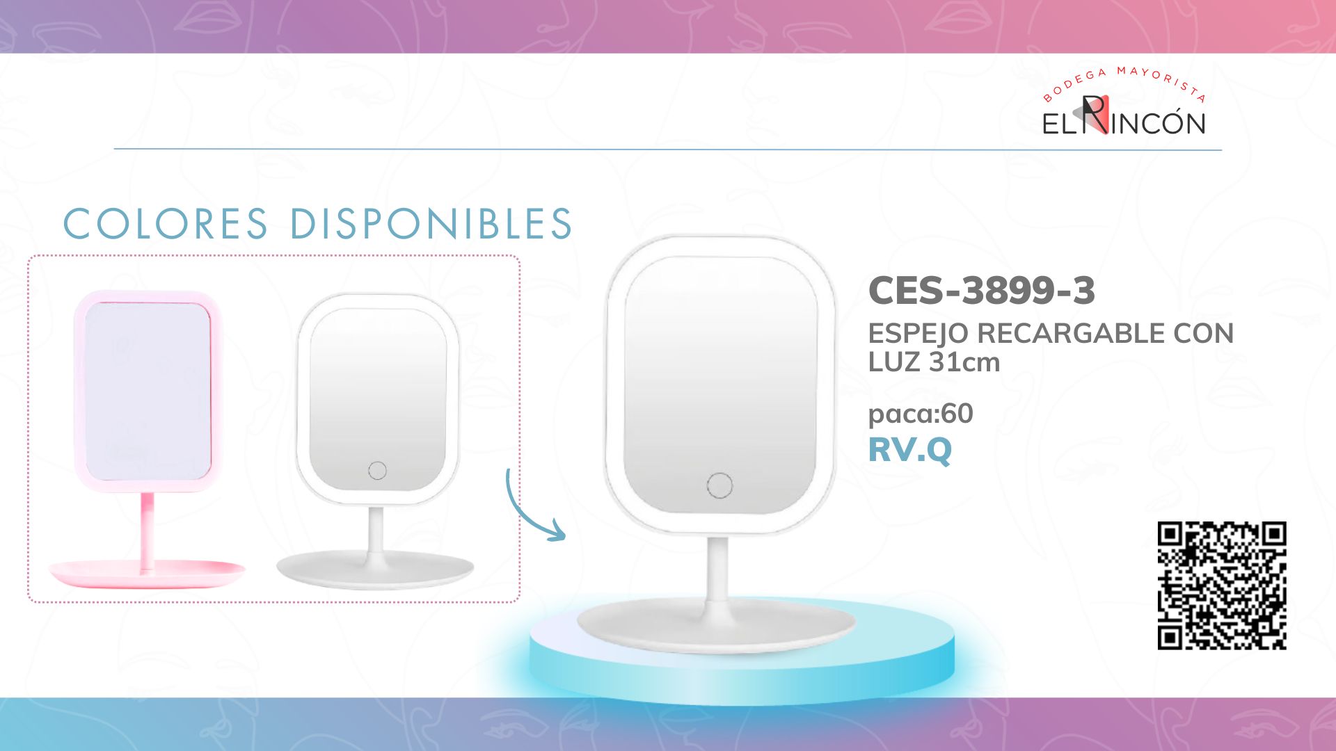 ESPEJO RECARGABLE CON LUZ 31cm BMR-3899-3