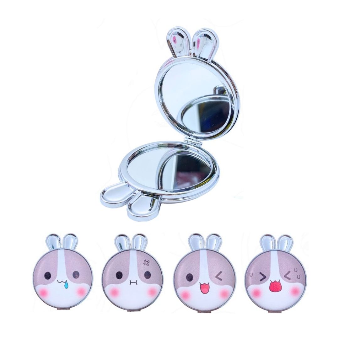 CAJA*12 ESPEJO LUJO DOBLE CARA OREJITAS ESTAMPADO BMR-4886