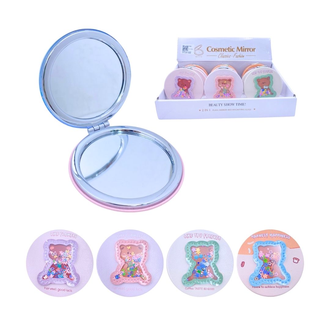 CAJA*12 ESPEJO LUJO DOBLE CARA OSITO ESTAMPADO BMR-5468