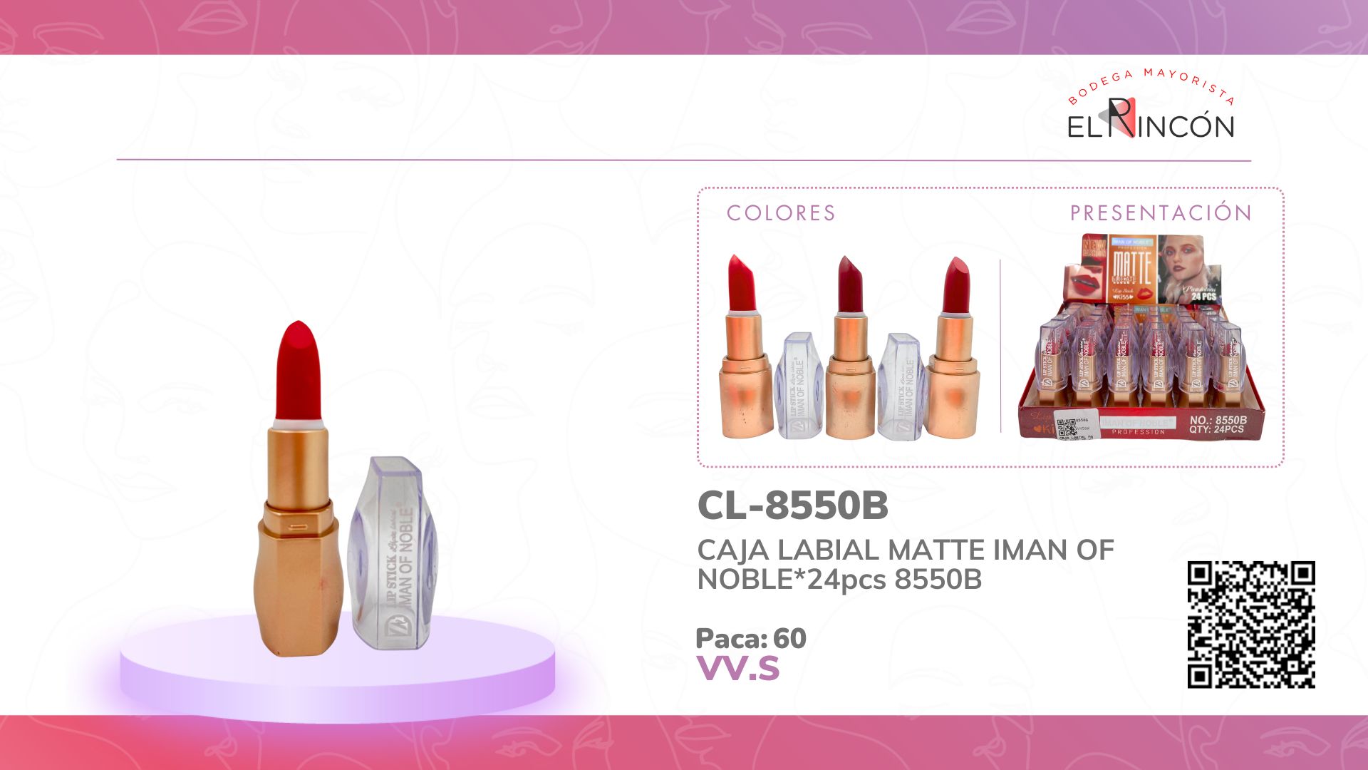CAJA LABIAL MATTE IMAN OF NOBLE*24pcs 8550B