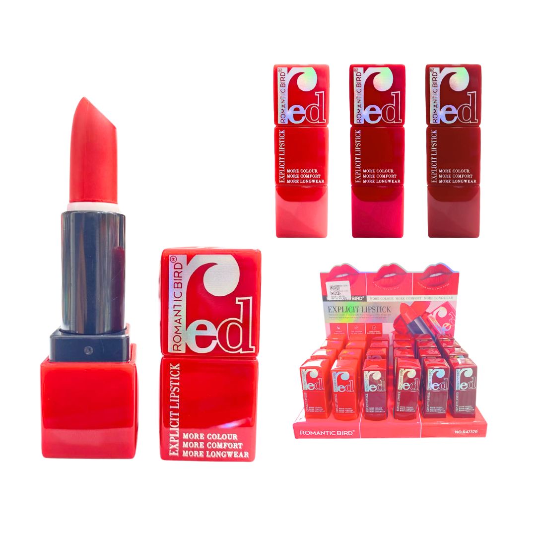 CAJA LABIAL MATTE EN BARRA EXPLICIT RED ROMANTIC BIRD R4737R (CJ*24)
