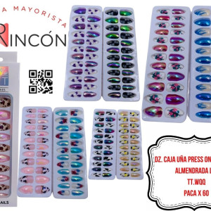 DZ. CAJA UÑA PRESS ON DECORADA ALMENDRADA L-4