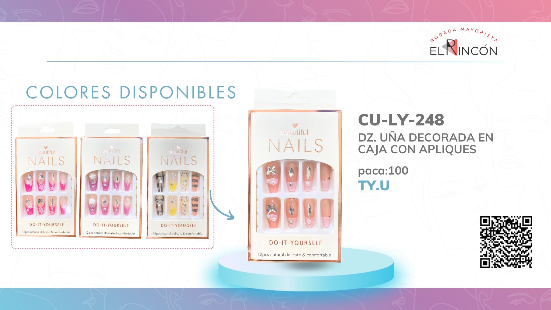 DZ. UÑA DECORADA EN CAJA CON APLIQUES LY-248