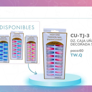 DZ. CAJA UÑA PRESS ON DECORADA STILETTO TJ-3