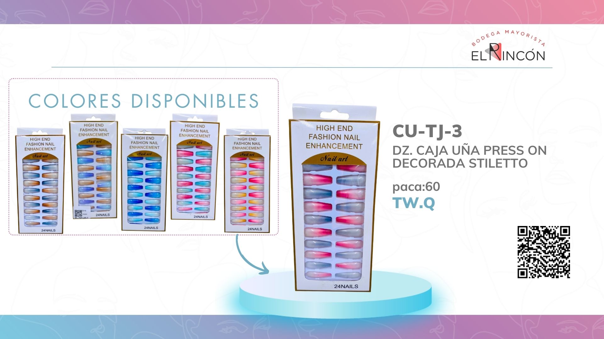 DZ. CAJA UÑA PRESS ON DECORADA STILETTO TJ-3