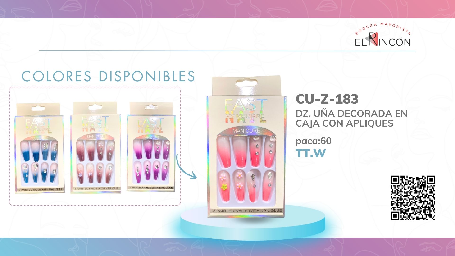 DZ. UÑA DECORADA EN CAJA CON APLIQUES Z-183