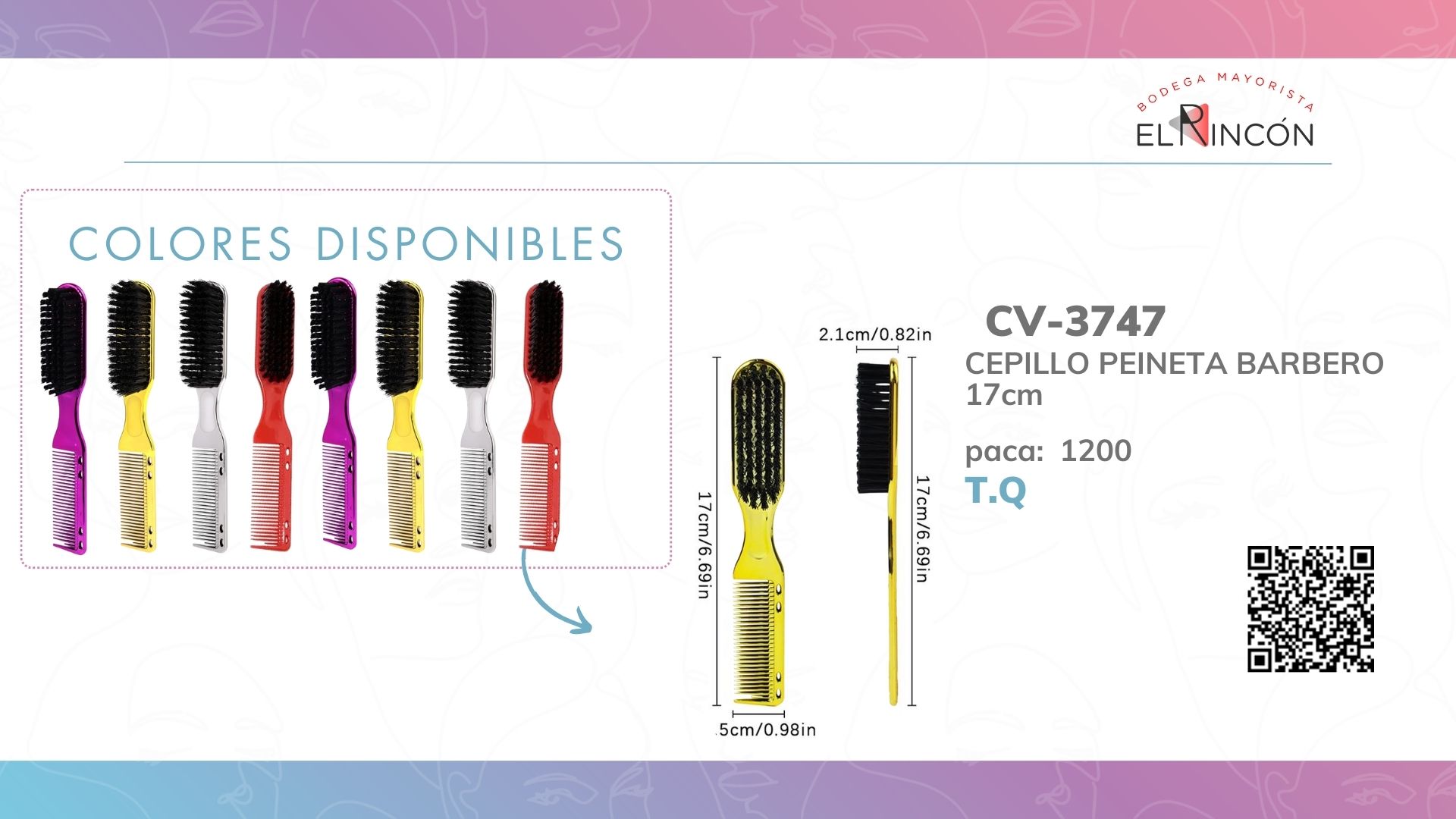 CEPILLO PEINETA BARBERO 17cm BMR-3747