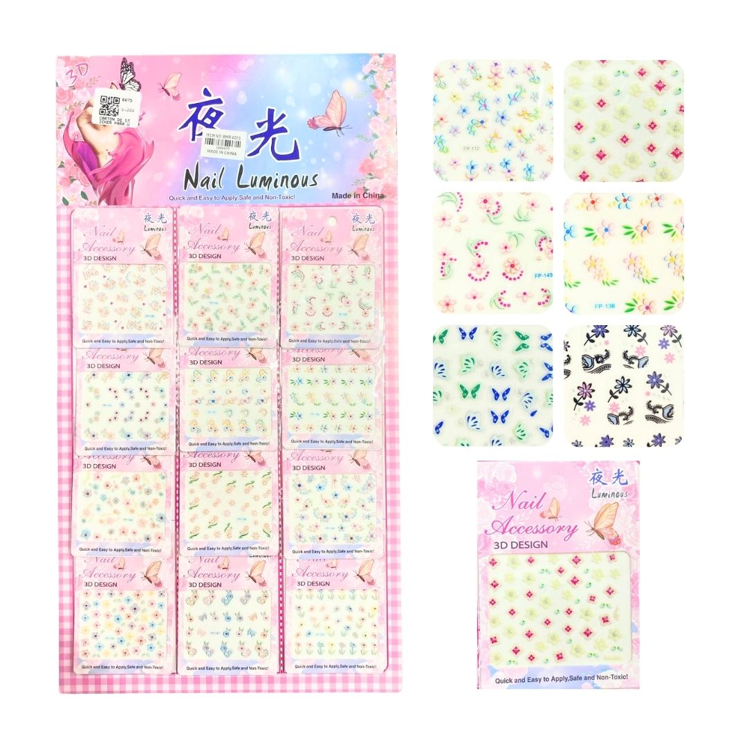 CARTON DE STICKER PARA UÑA X12 NAIL LUMINOUS BMR-6075