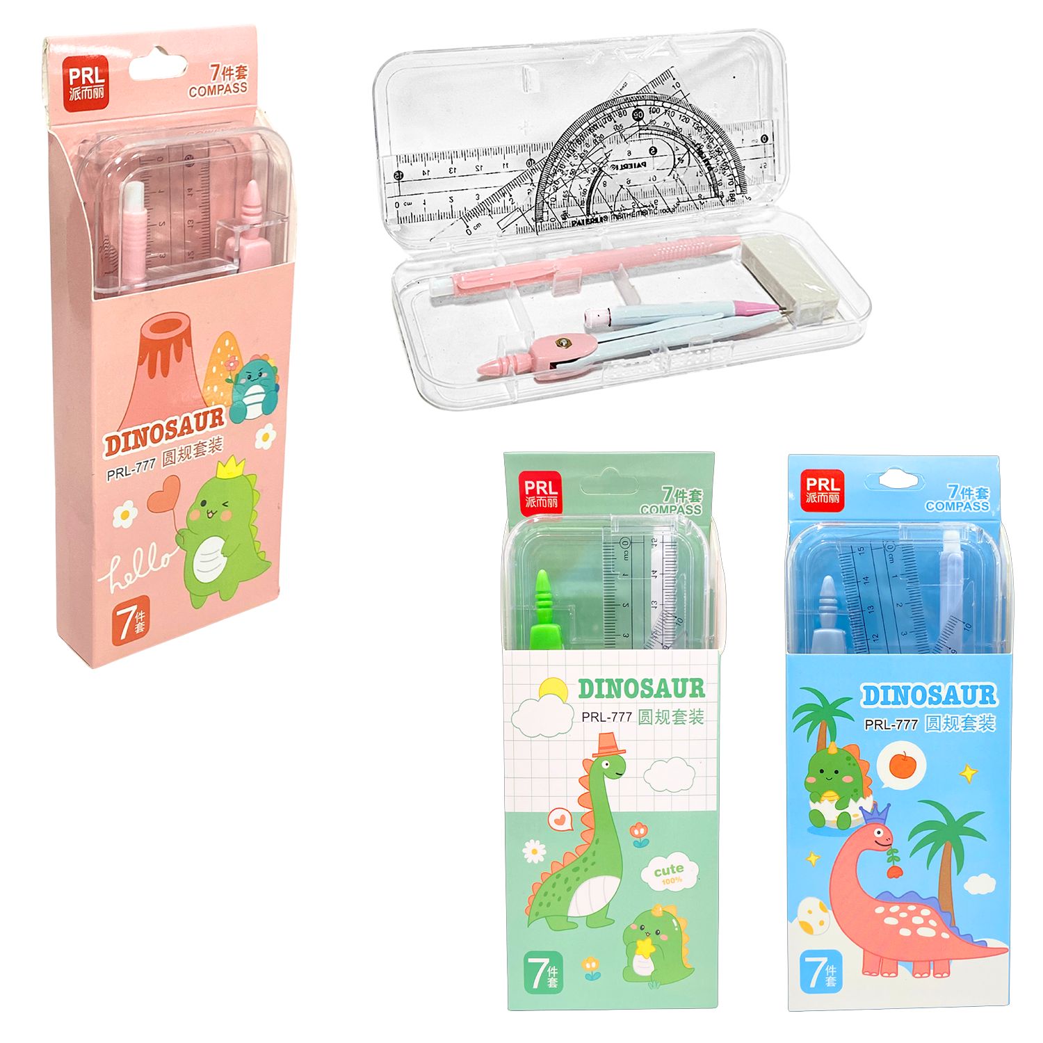 SET COMPAS DINOSAURIO X7PCS EN CAJA (CJX24)