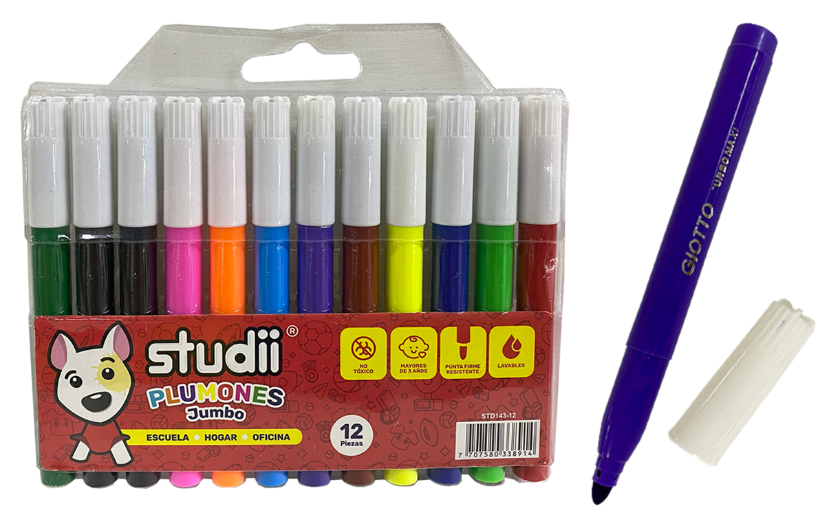 SET PLUMONES JUMBO LAVABLES  X12 (PQTX36)