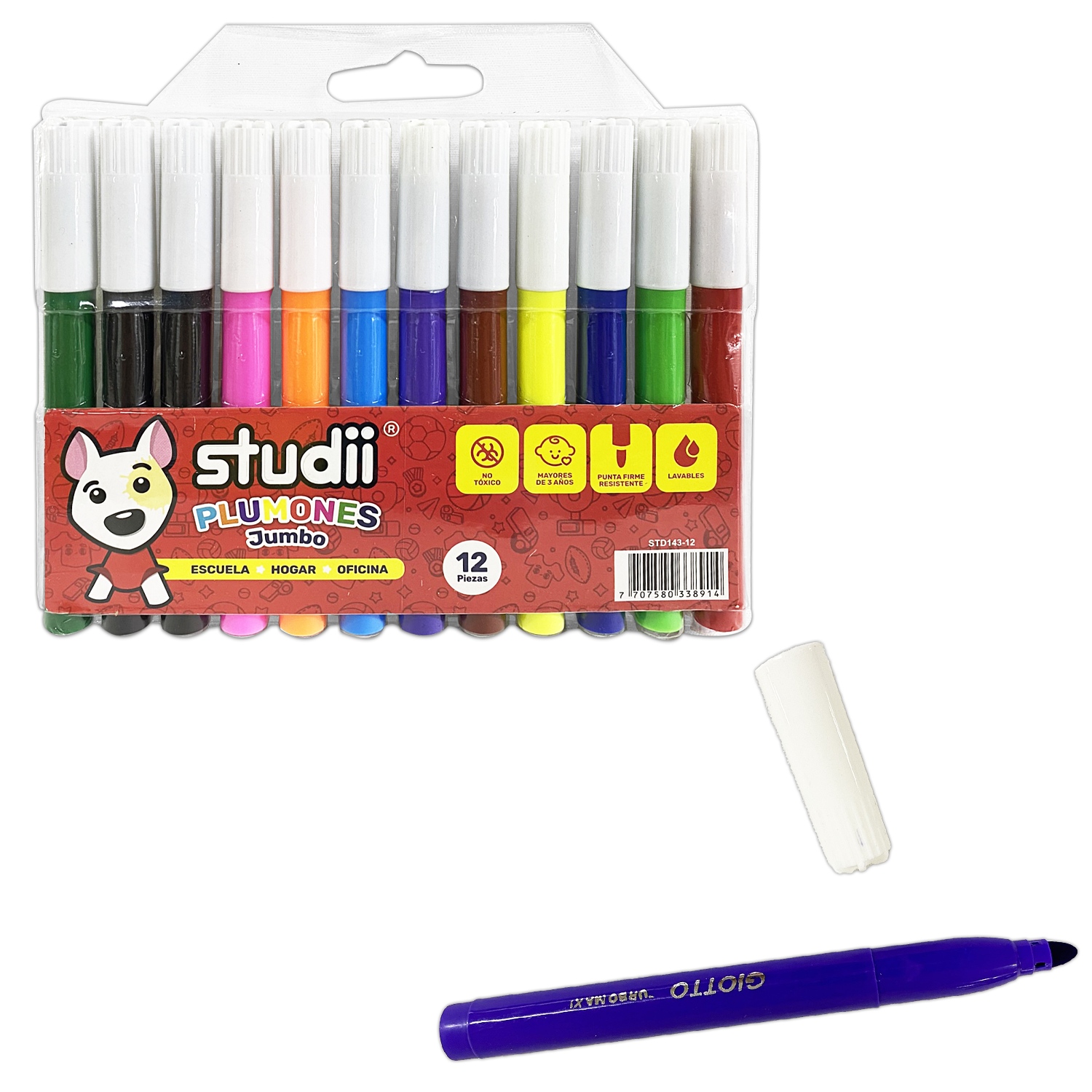 SET PLUMONES JUMBO LAVABLES  X12 (PQTX36)