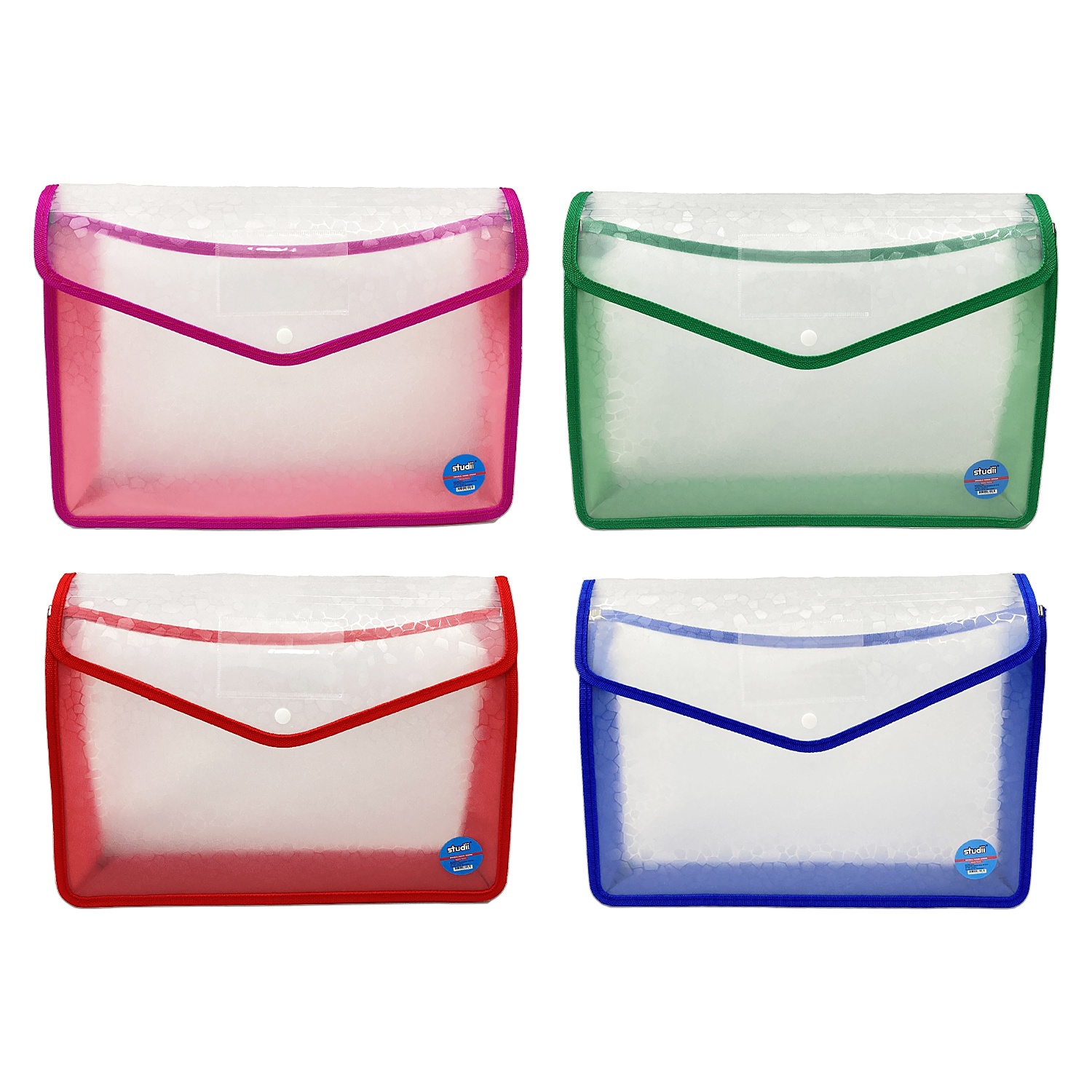 CARPETA BOTON PLASTICA TRANSPARENTE COLORES (PQTX12)