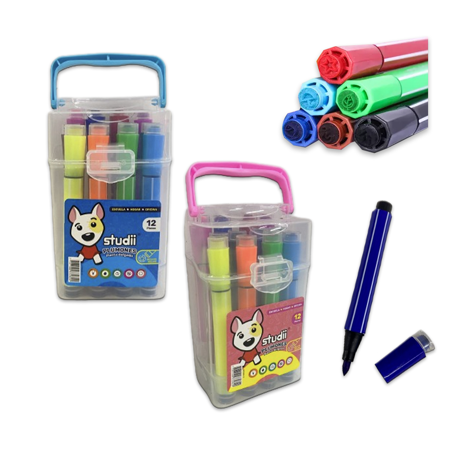 TARRO DE PLUMONES LAVABLES CON SELLO X12 (CJX24)