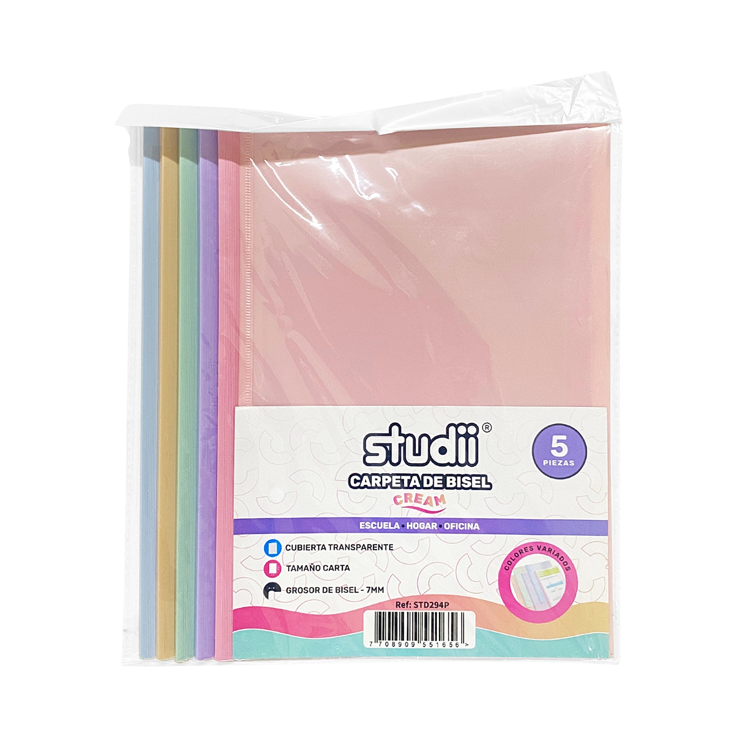 CARPETA DE BISEL COLOR PASTEL ECONOMICA A4 (PQTX5)