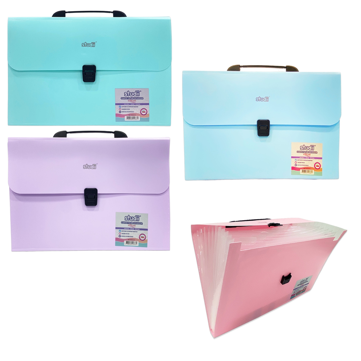 CARPETA COLOR PASTEL 13 COMPARTIMENTOS OFICIO