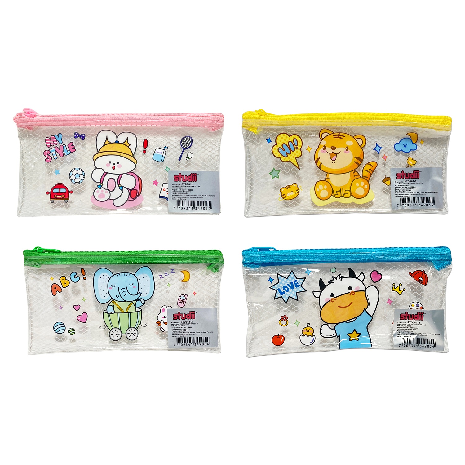 CARTUCHERA TRANSPARENTE ANIMALES (PQTX12)