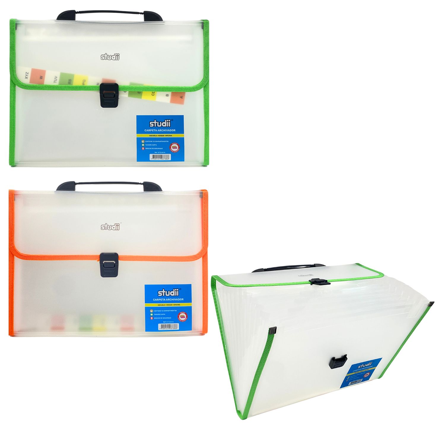 CARPETA TRANSPARENTE COLORES 13 COMPARTIMENTOS