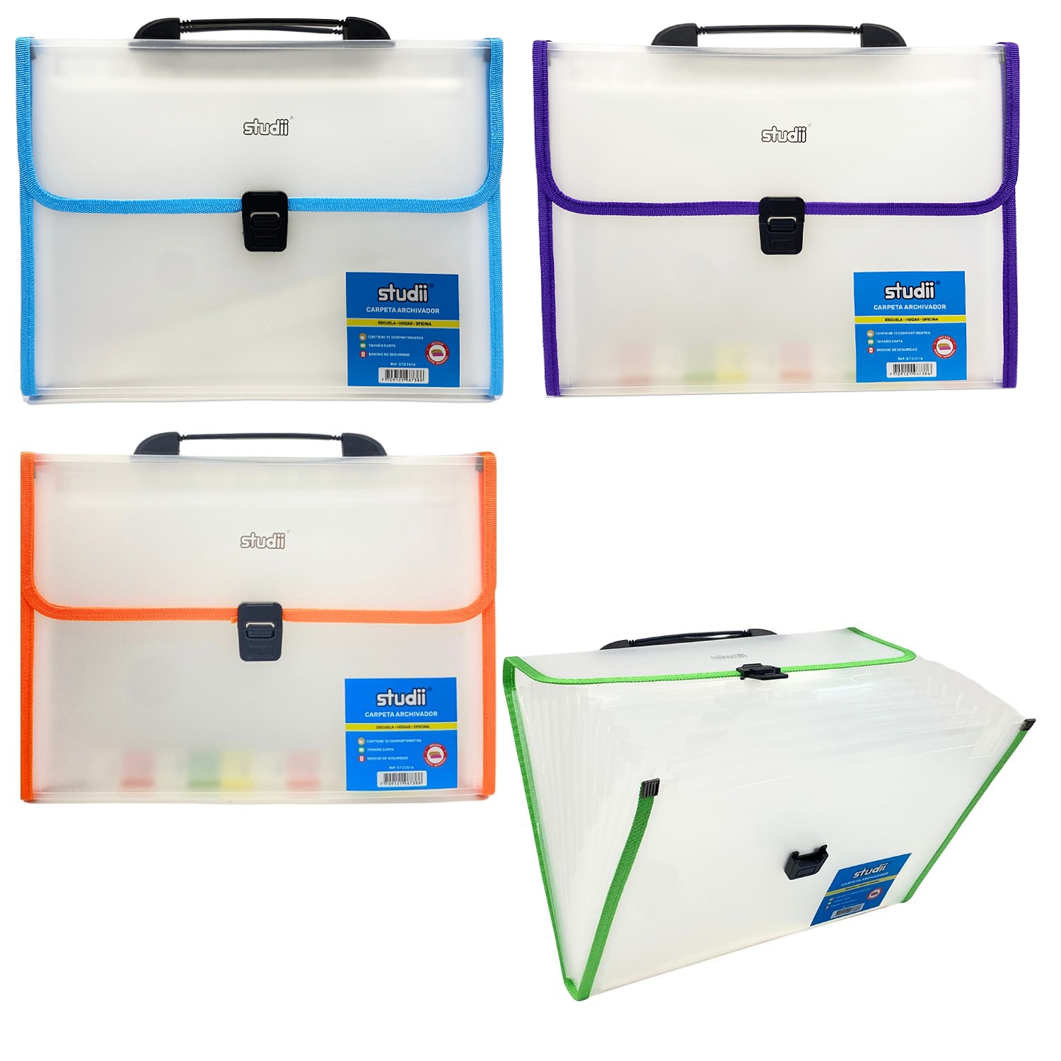 CARPETA TRANSPARENTE COLORES 13 COMPARTIMENTOS