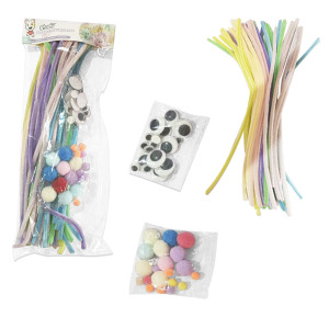 SET DE CHELINES CON BOLITAS Y OJOS COLOR PASTEL (CJX12)