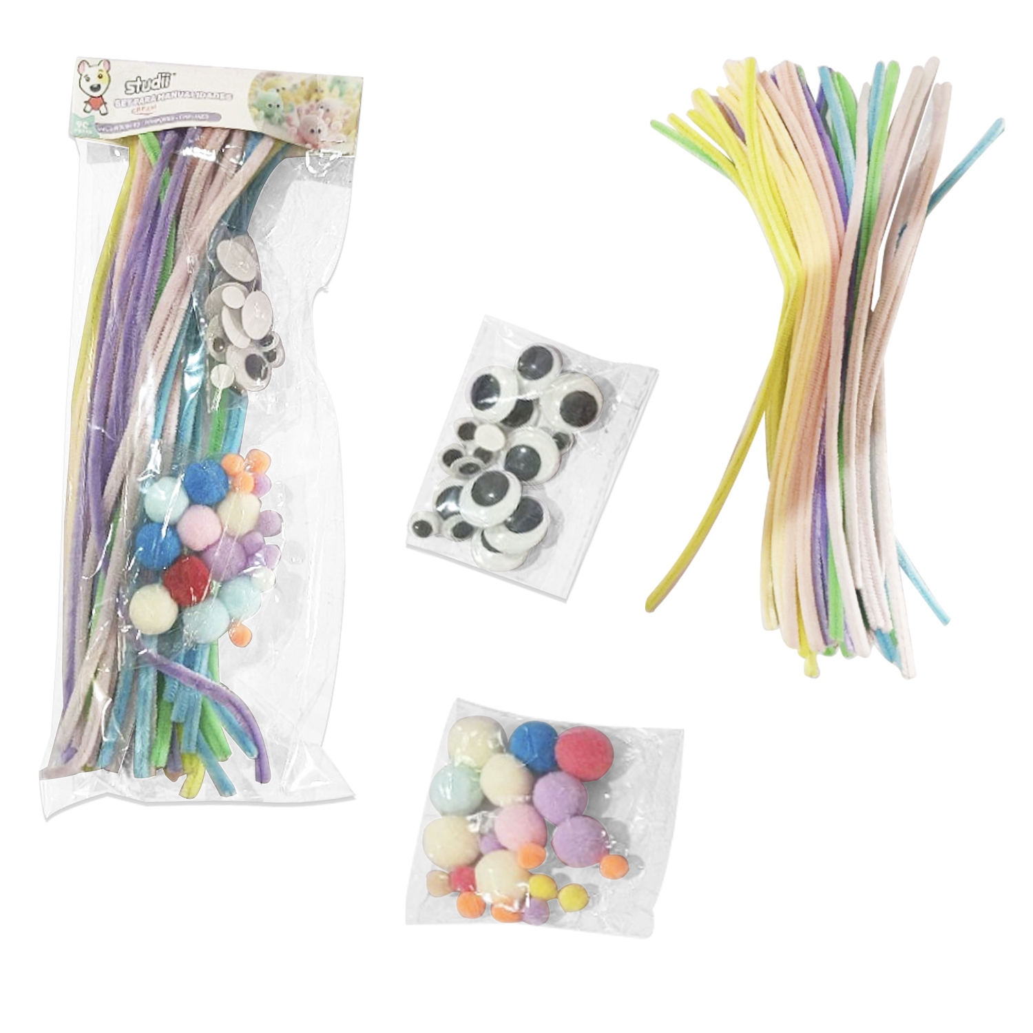 SET DE CHELINES CON BOLITAS Y OJOS COLOR PASTEL (CJX12)