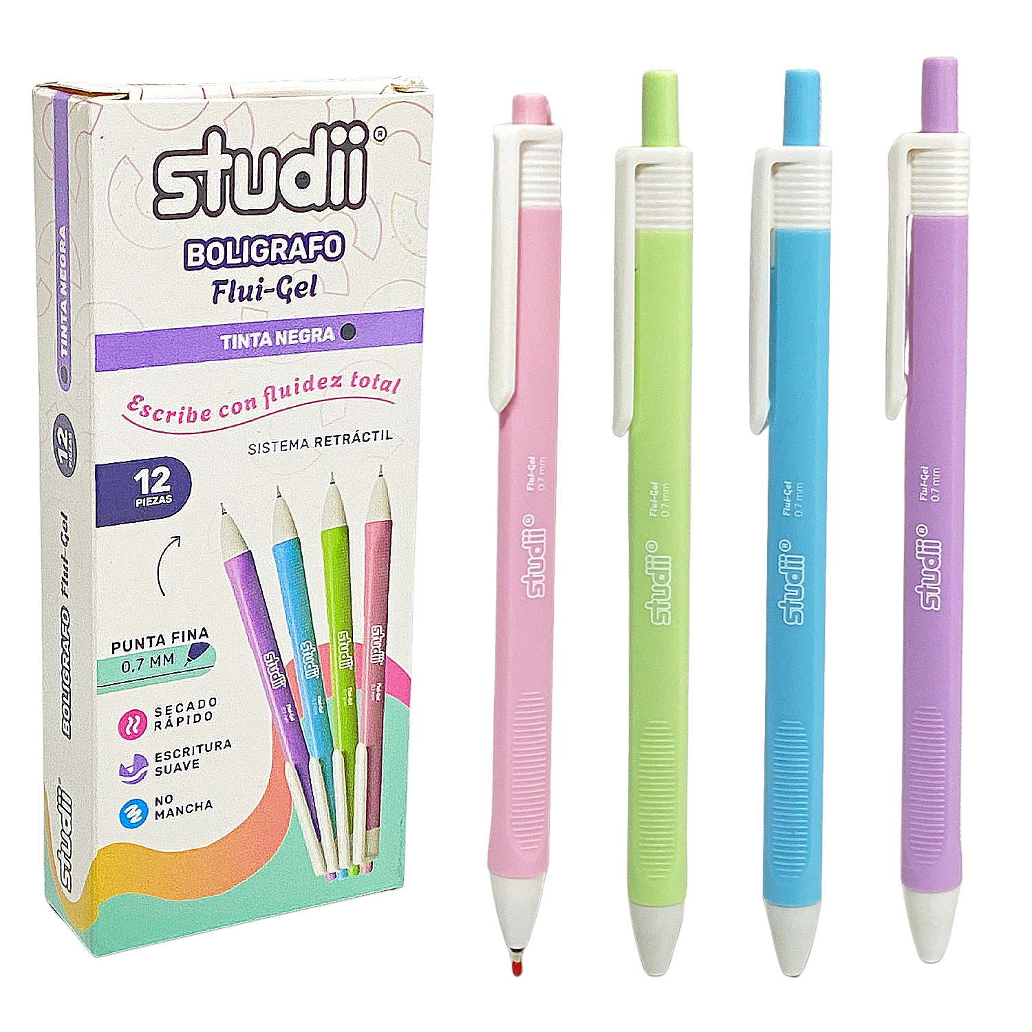 CAJA LAPICERO COLOR PASTEL SEMIGEL TINTA N. X12