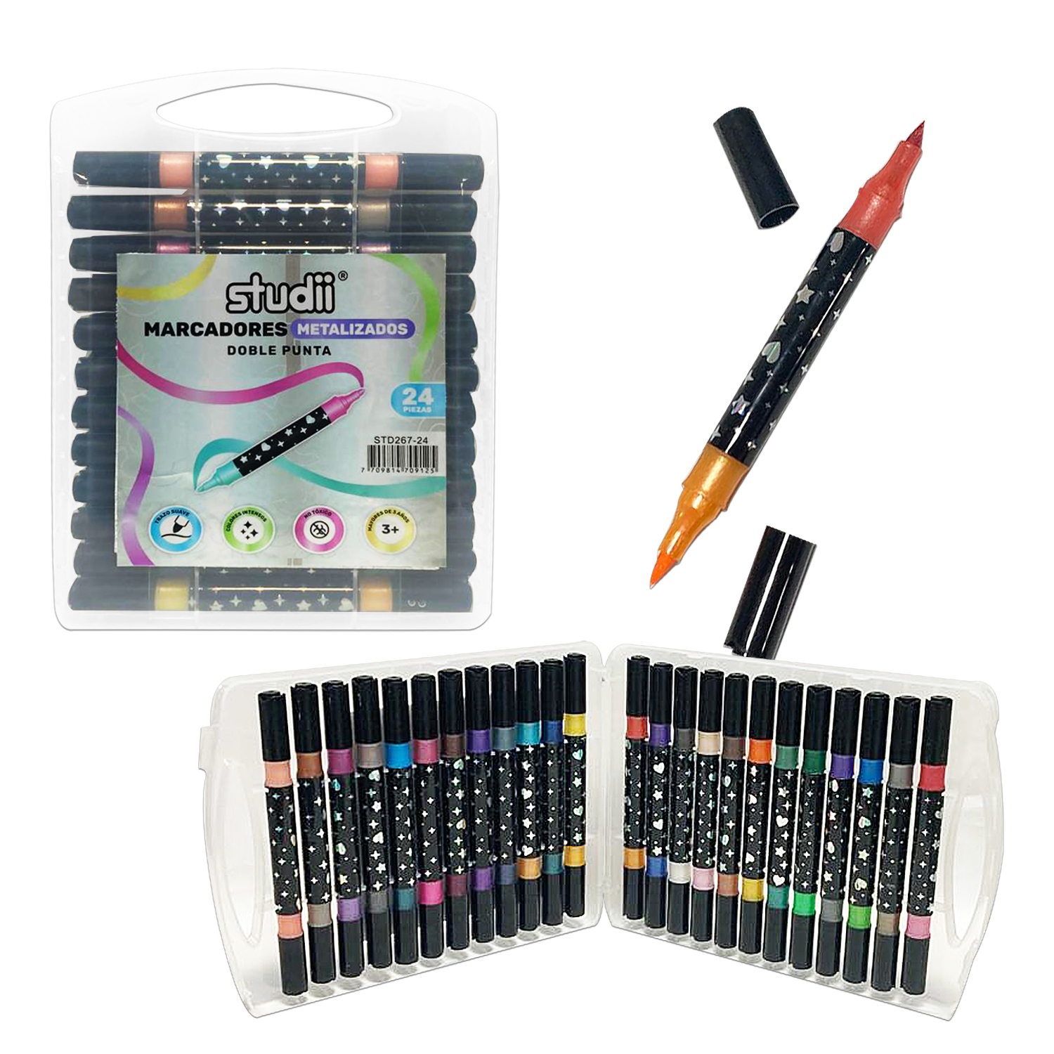 SET MARCADORES METALIZADOS DOBLE PUNTA X24 (CJX8)