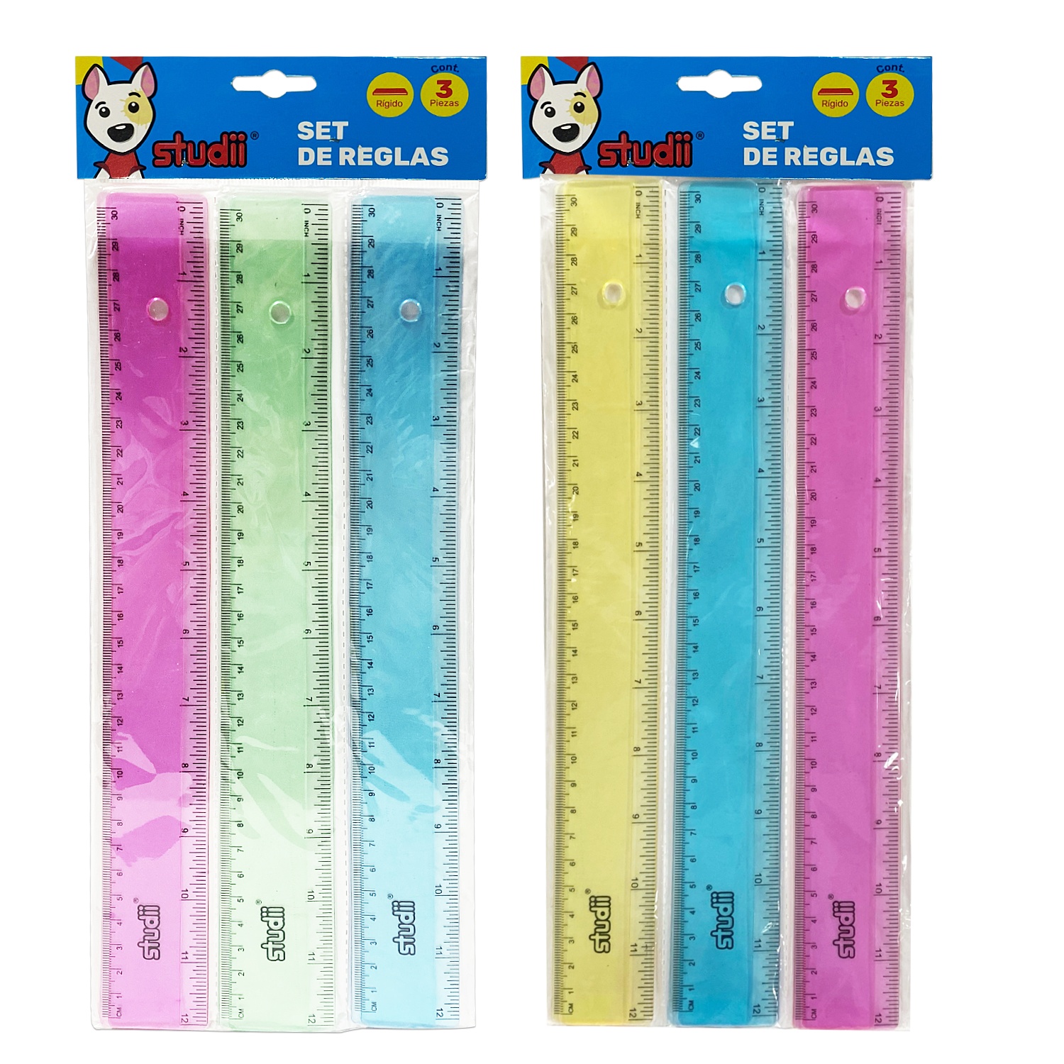 SET REGLA RIGIDA DOBLE BISEL 30CM X3 (PQTX24)