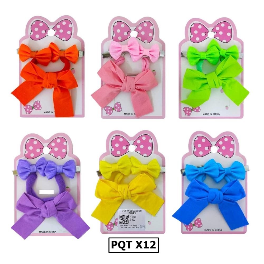 SET MOÑO COLORES + PINZA X2 CARTON JS-C425 (X12)