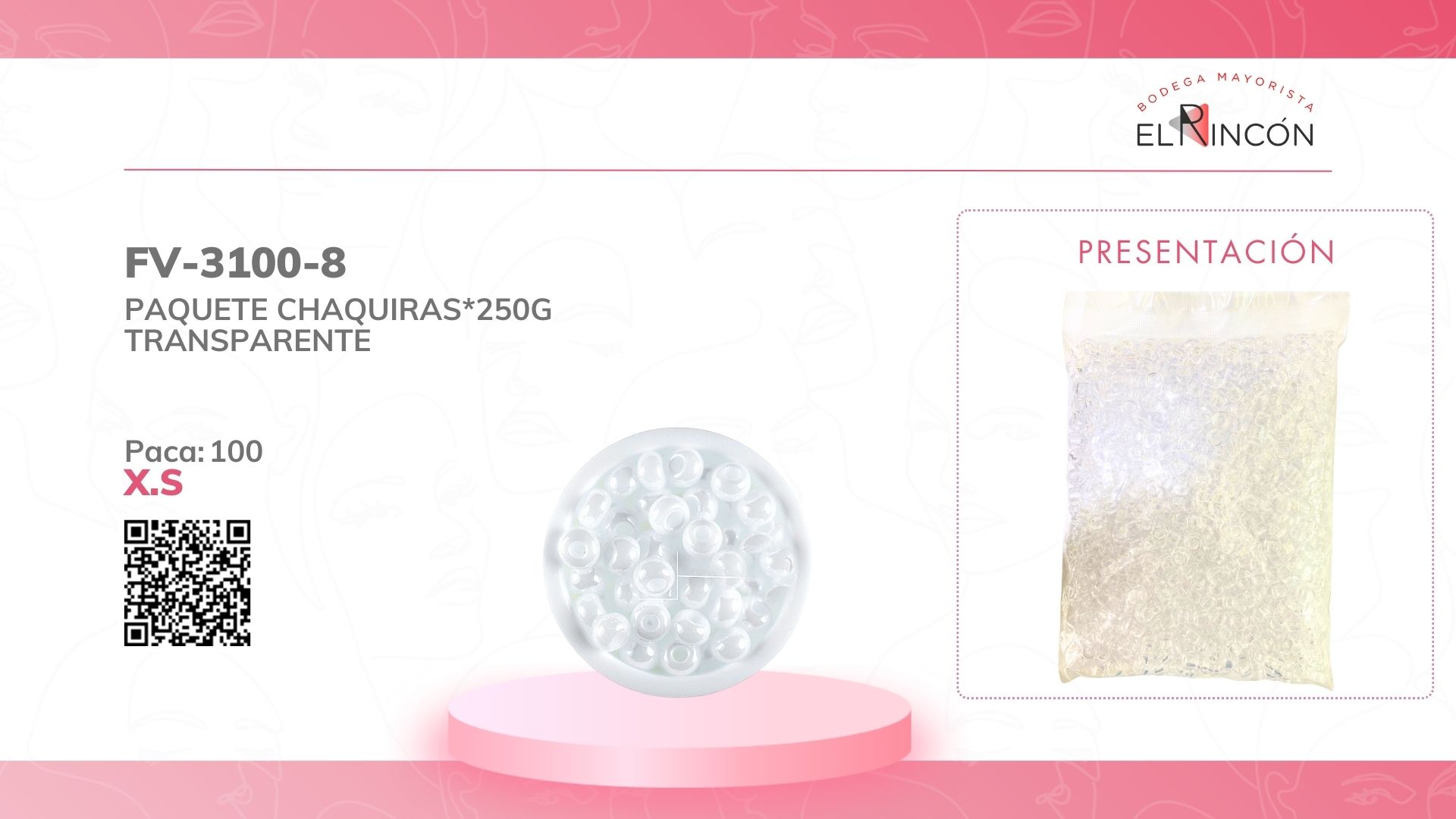 PAQUETE CHAQUIRAS*250G TRANSPARENTE BMR-3100-8