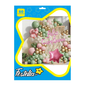 KIT GLOBO ORGANICO ESTRELLA FELIZ CUMPLEAÑOS X60PCS (PQTX12)