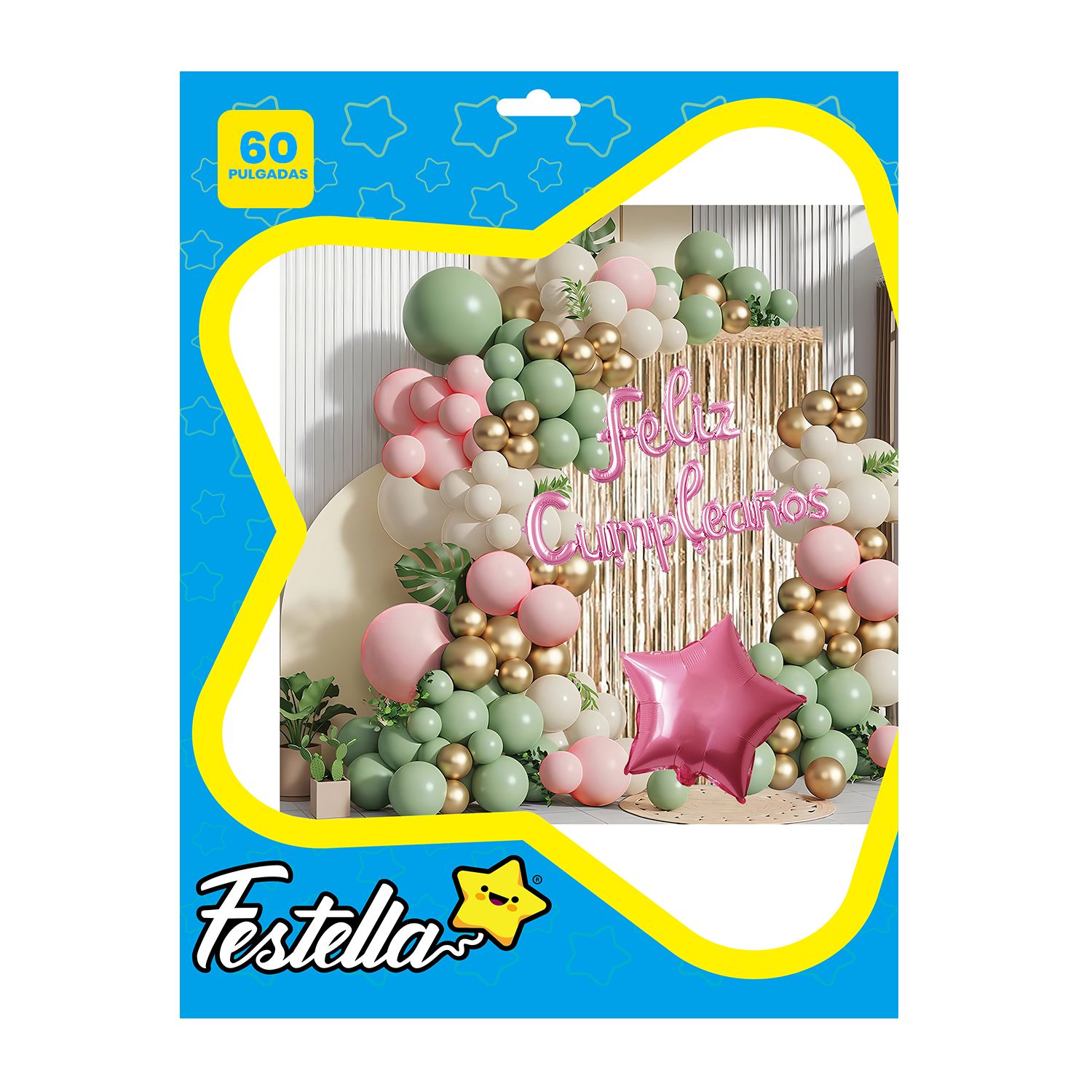 KIT GLOBO ORGANICO ESTRELLA FELIZ CUMPLEAÑOS X60PCS (PQTX12)