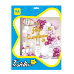 KIT GLOBO ORGANICO CHAMPAÑA FELIZ CUMPLEAÑOS X64PCS (PQTX12)